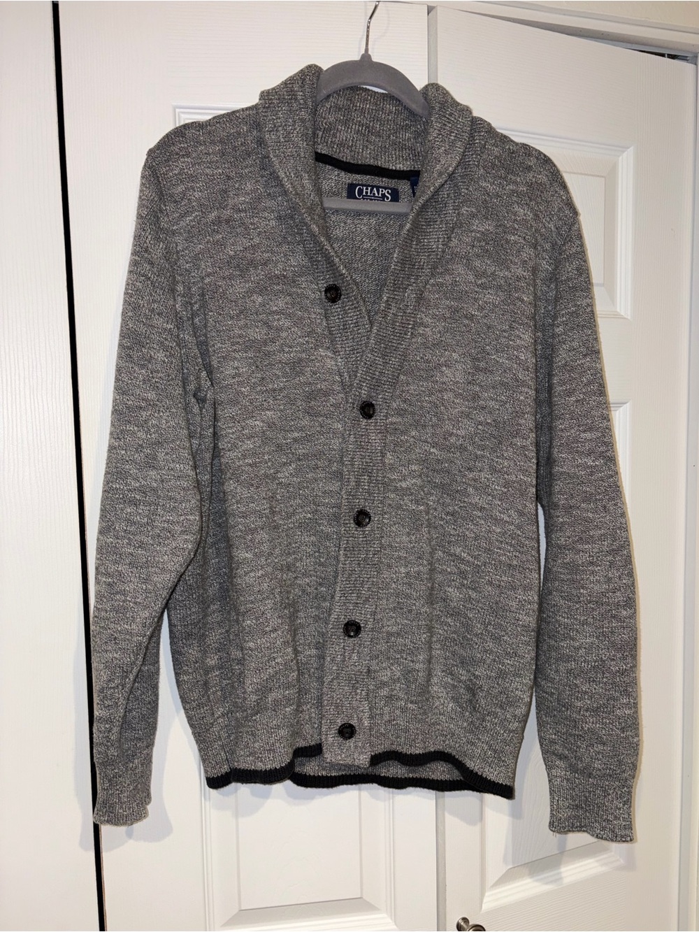 Chaps Men's Gray Collared Cardigan Button Sweater